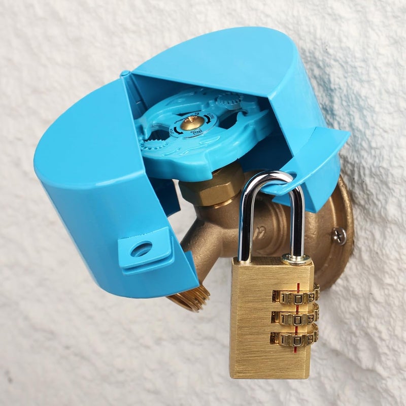 Dakekou Faucet Locks Outdoor,Hose Spigot，Made of Metal Suitable for Garden Faucets,Hose BibWater Hose,Water Faucet Lock,Prevent Water Bandit(Blue with Padlock) - Image 1